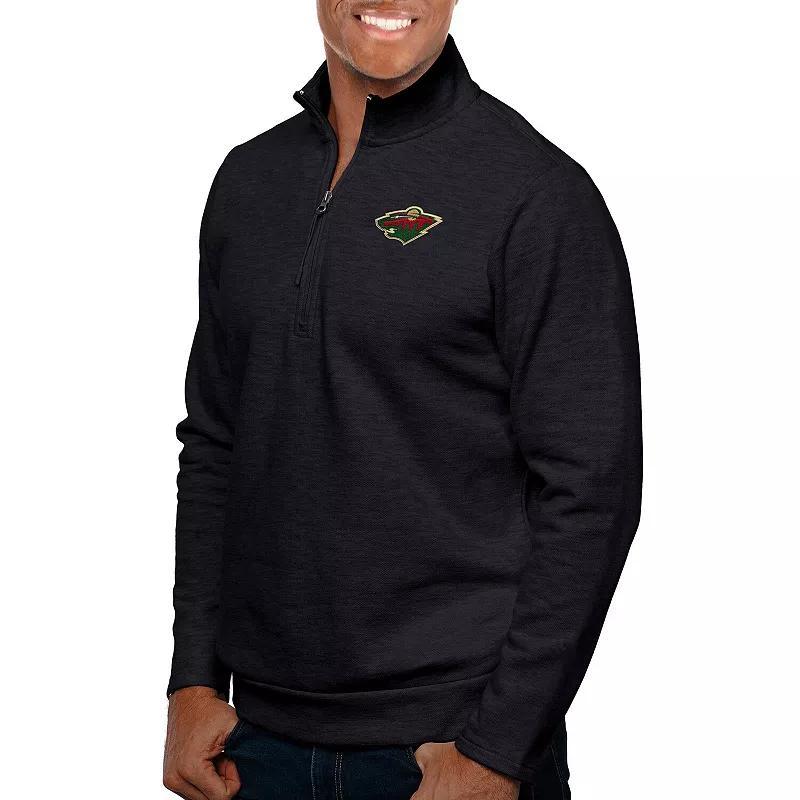 Mens Antigua Heather Black Tampa Bay Lightning Gambit Quarter-Zip Pullover Top Product Image