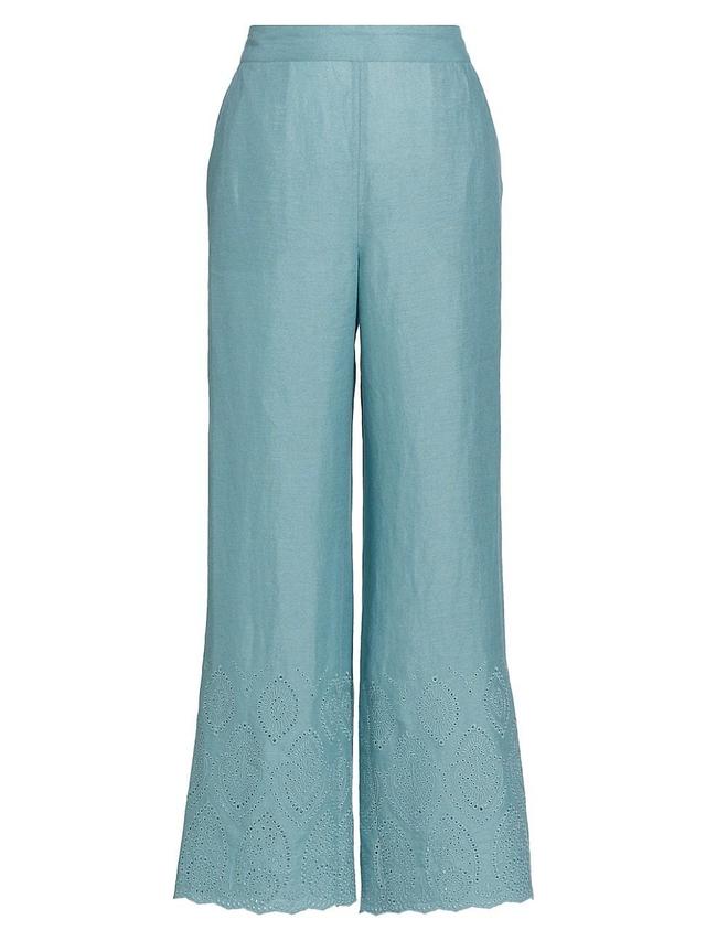 Womens Lesley Linen Eyelet Wide-Leg Pants Product Image