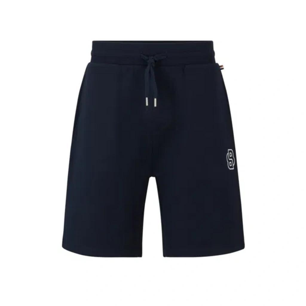 HUGO BOSS Cotton-terry Shorts With Double Monogram And Drawstring In Dark Blue Product Image