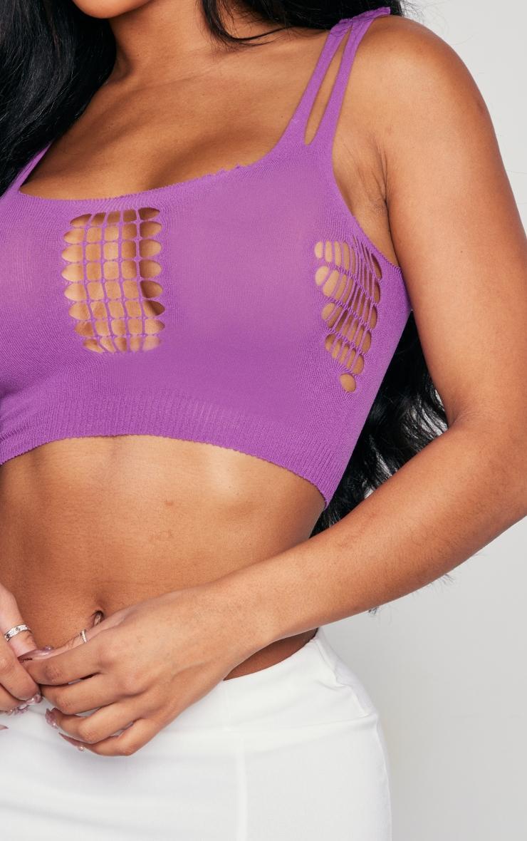 Shape Purple Sheer Knit Ladder Detail Sleeveless Crop Top Product Image