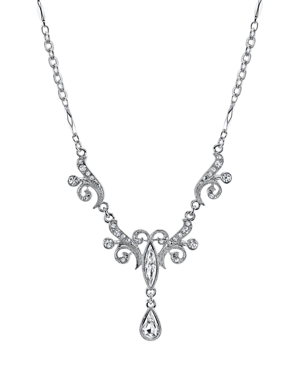 1928 Silver Tone Simulated Crystal Fancy Drop Necklace, Womens Product Image