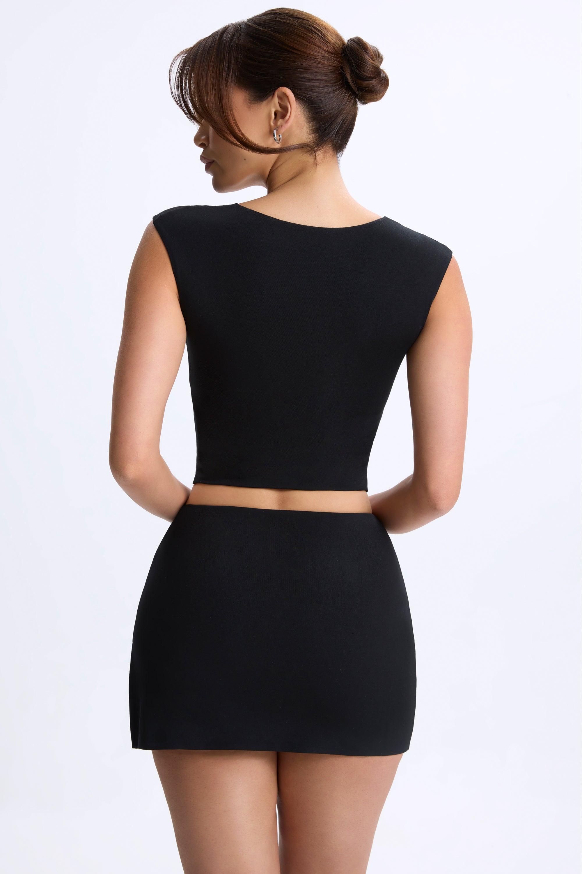 Ruched Cap-Sleeve Top in Black Product Image