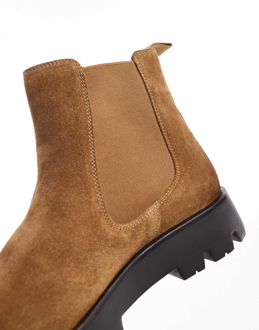 ASOS DESIGN cheslea boots in tan burnished suede with cleated sole Product Image