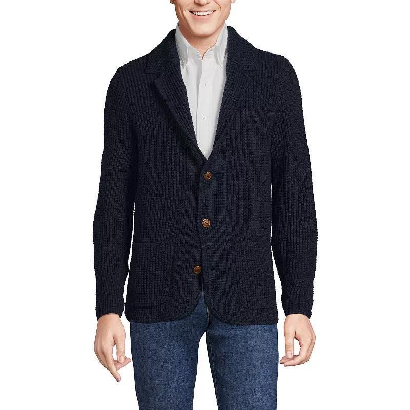 Mens Lands End Waffle Stitch Sweater Blazer Grey Heather Product Image