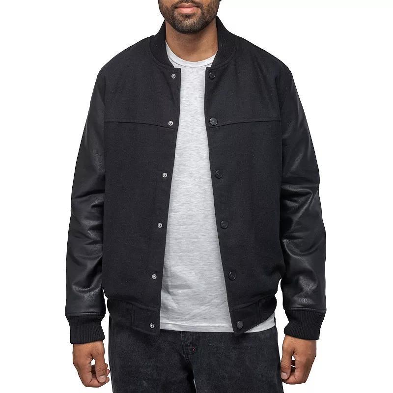 Mens Xray Wool Blend Varsity Bomber Jacket with Faux Leather Sleeves Product Image