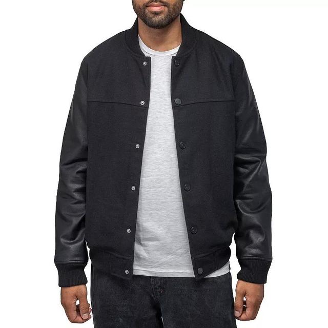 Mens Xray Wool Blend Varsity Bomber Jacket with Faux Leather Sleeves Product Image