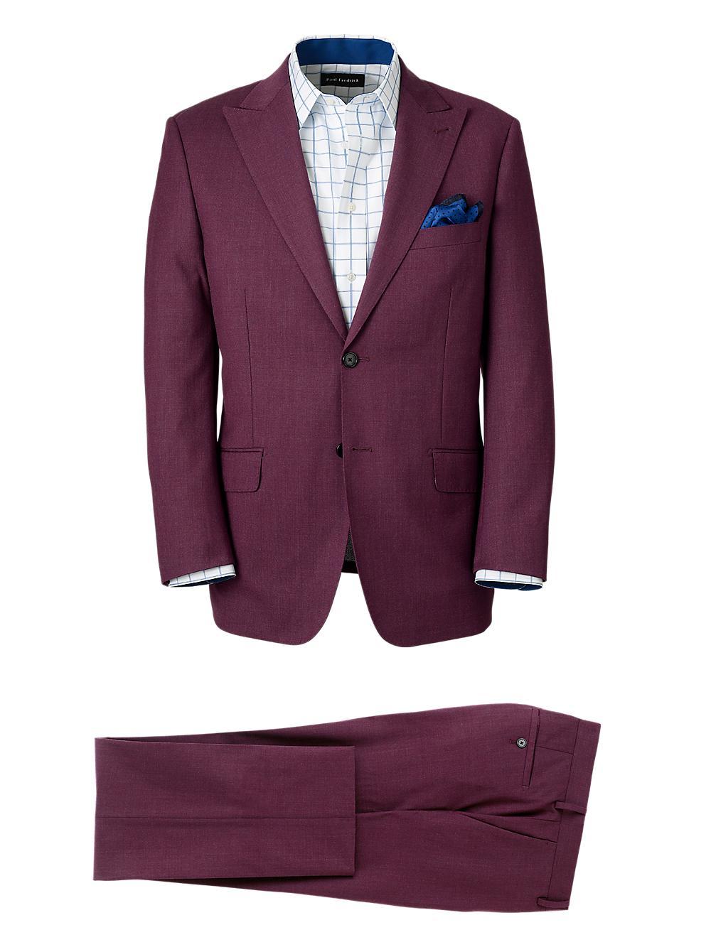 Wool Stretch Bengaline Single Breasted Peak Lapel Suit - Plum Product Image