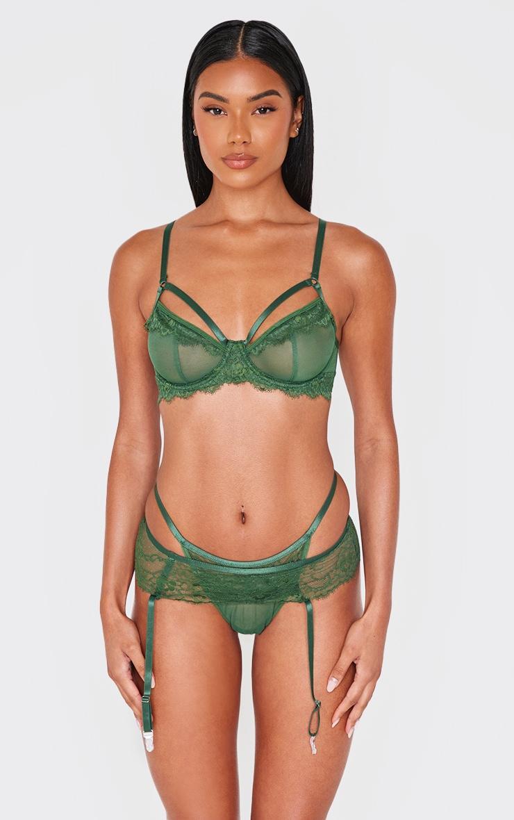 Emerald Green Lace 3 Piece Lingerie Set Product Image