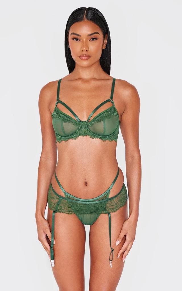 Emerald Green Lace 3 Piece Lingerie Set Product Image