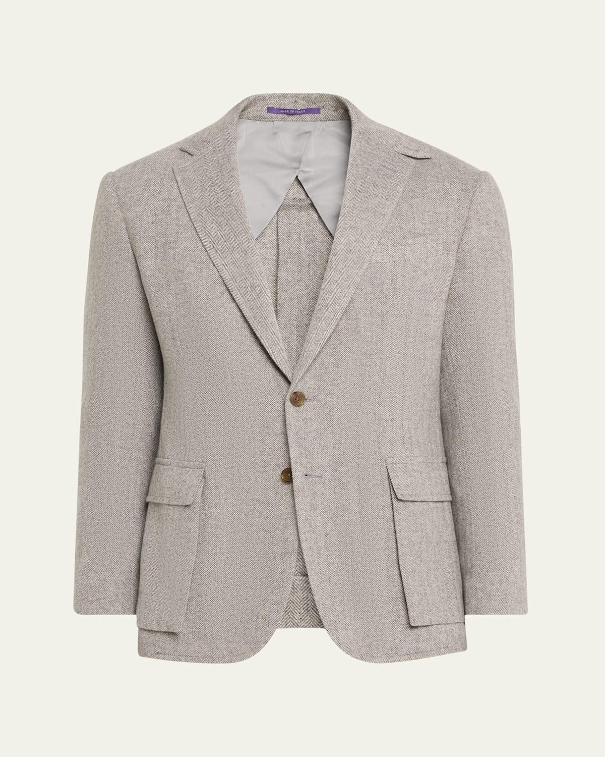 Mens Kent Herringbone Cashmere Two-Button Jacket Product Image