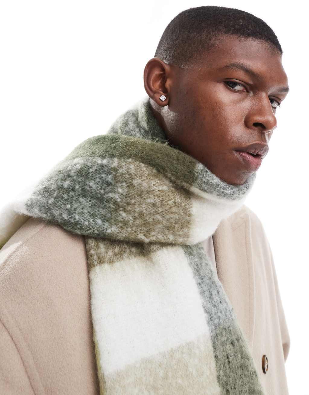 Bershka check scarf in beige Product Image