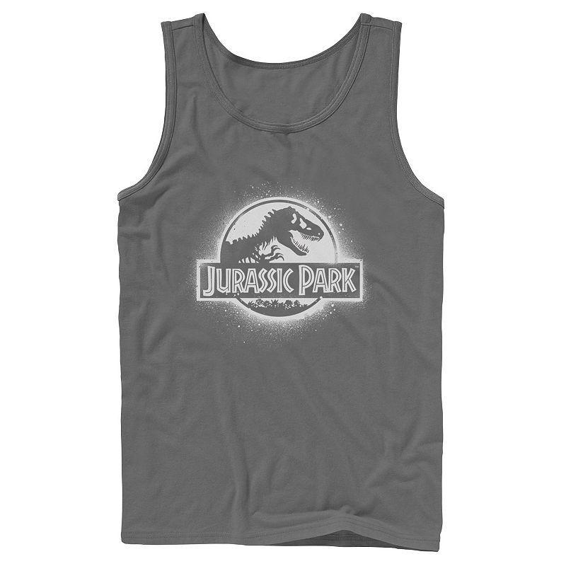 Mens Jurassic Park All White Spray Paint Stencil Movie Logo Tank Top Grey Product Image