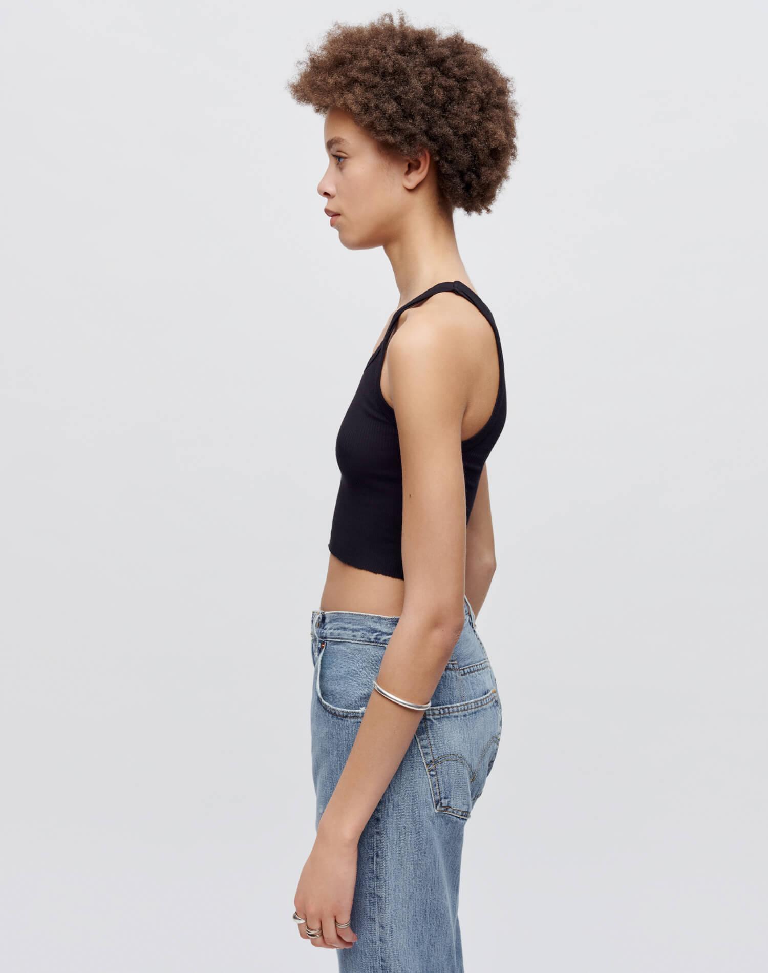 Hanes Cropped Ribbed Tank - Black Female Product Image