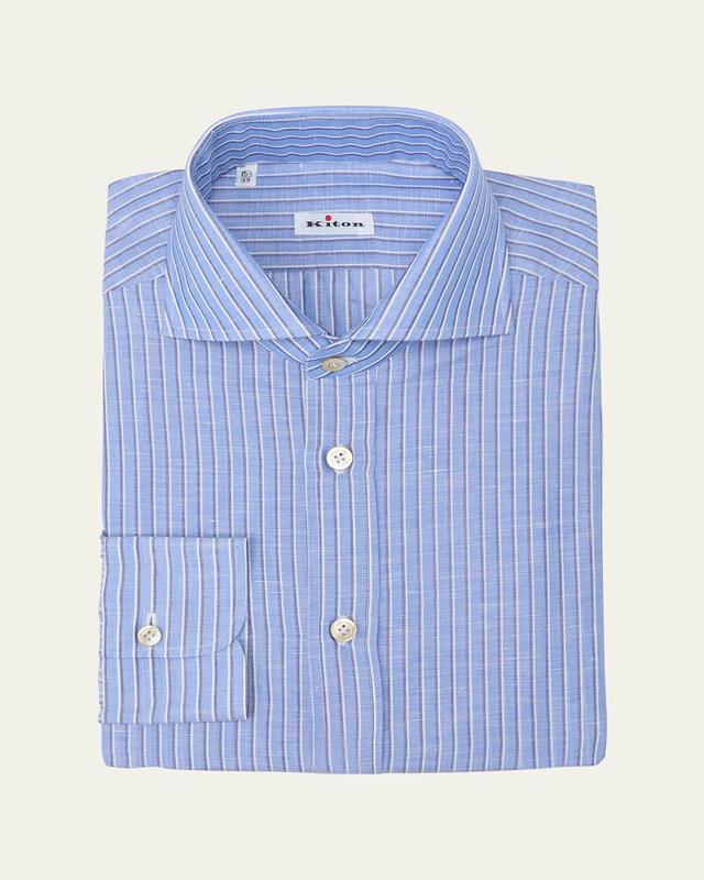 Mens Cotton-Linen Stripe Dress Shirt Product Image