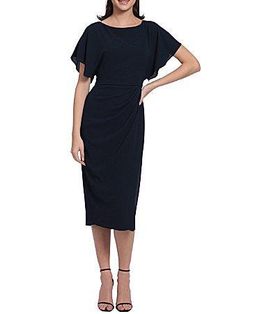 Maggy London Crew Neck Short Dolman Sleeve Faux Wrap Midi Sheath Dress Product Image