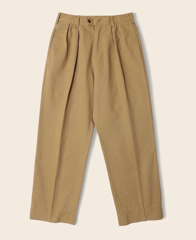 1930s IVY Style Double Pleated Chino Trousers - Yellow Product Image