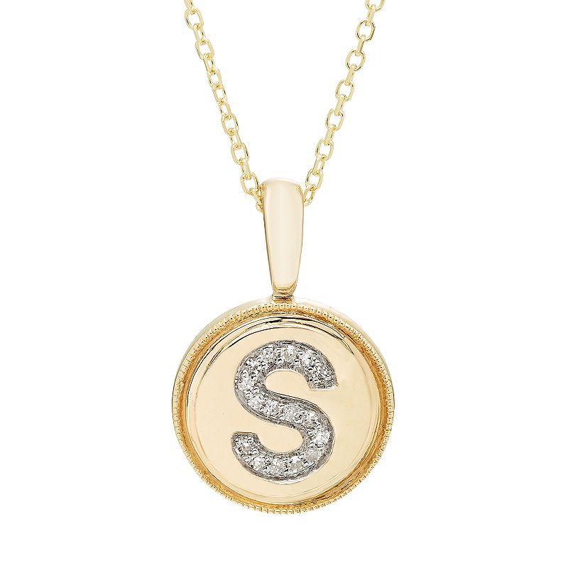 Its Personal 14k Gold Diamond Accent Signet Pendant Necklace, Womens Yellow C Product Image