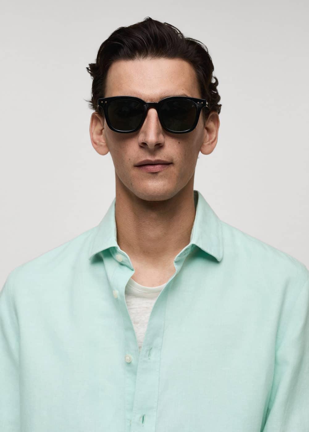 MANGO MAN - Classic-fit linen-blend shirt aqua greenMen Product Image