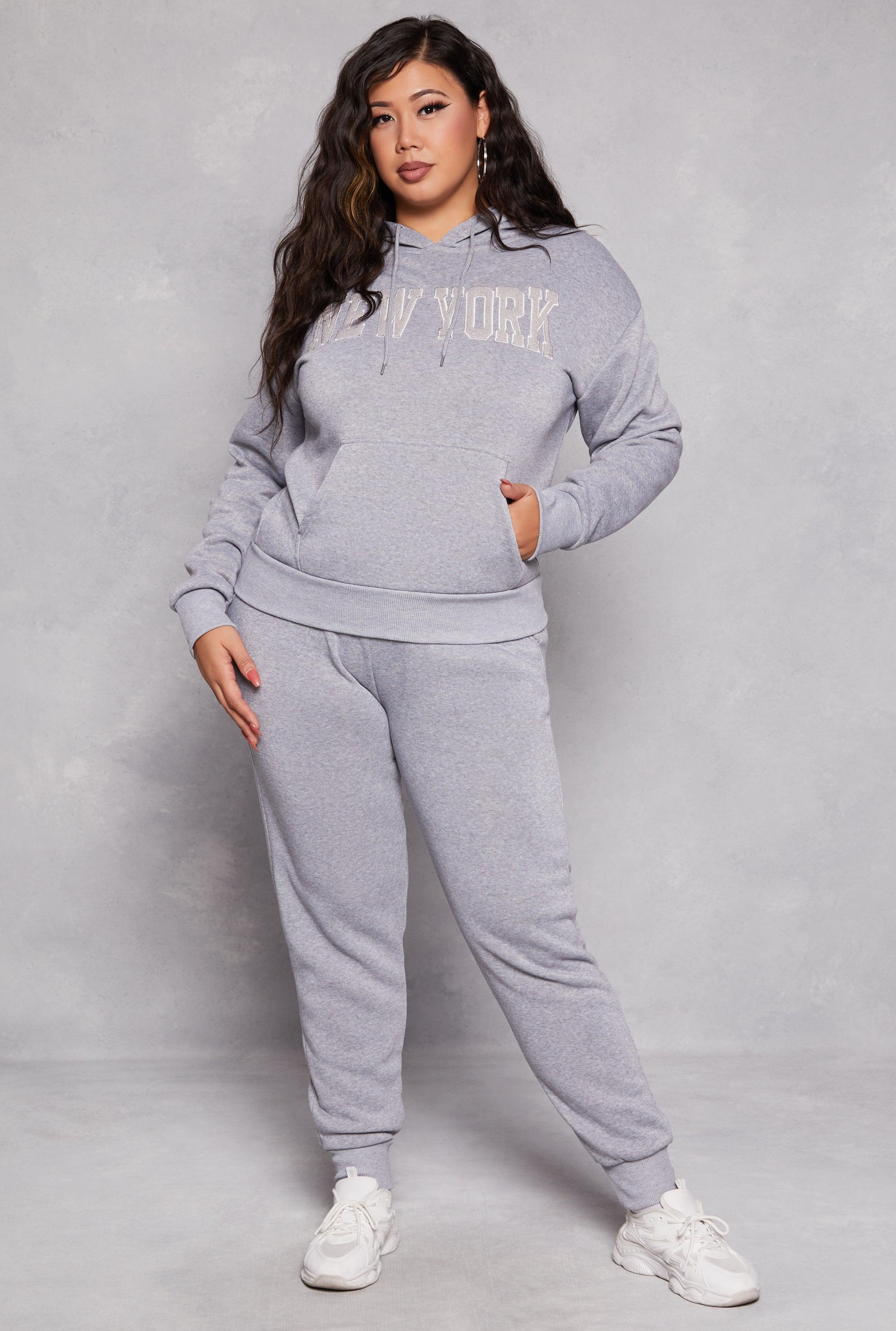 Womens Plus Size Solid Fleece High Waist Drawstring Joggers Product Image