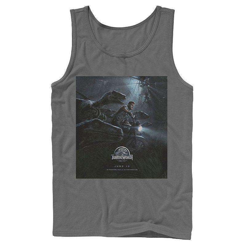 Mens Jurassic World Owen Ride Raptor Movie Poster Tank Top Grey Product Image