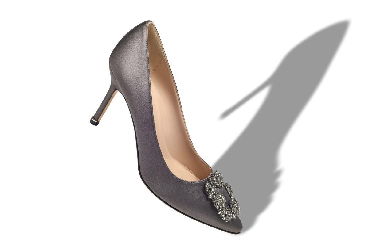 HANGISI 90 Dark Grey Satin Jewel Buckle Pumps Product Image