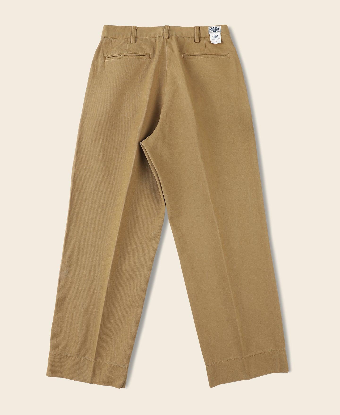 1930s IVY Style Double Pleated Chino Trousers - Yellow Product Image