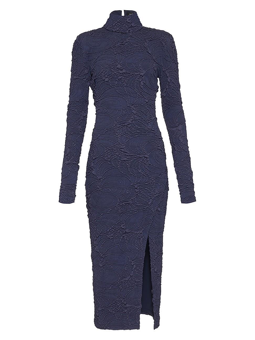 Womens Jacquard Long-Sleeve Midi-Dress Product Image