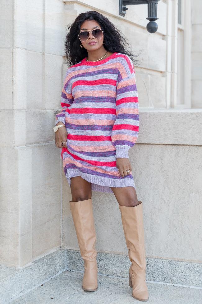 Wait Here Multi Color Striped Sweater Dress Product Image