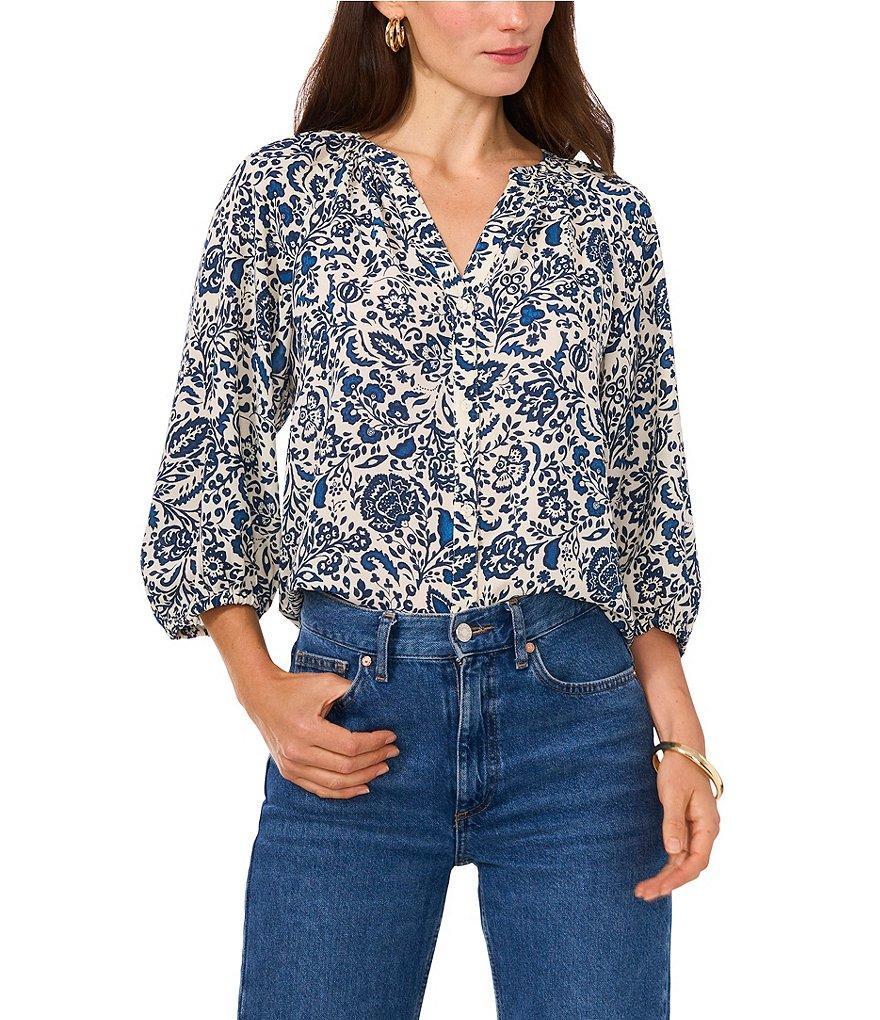 Vince Camuto V Neck 3/4 Sleeve Blouse Product Image