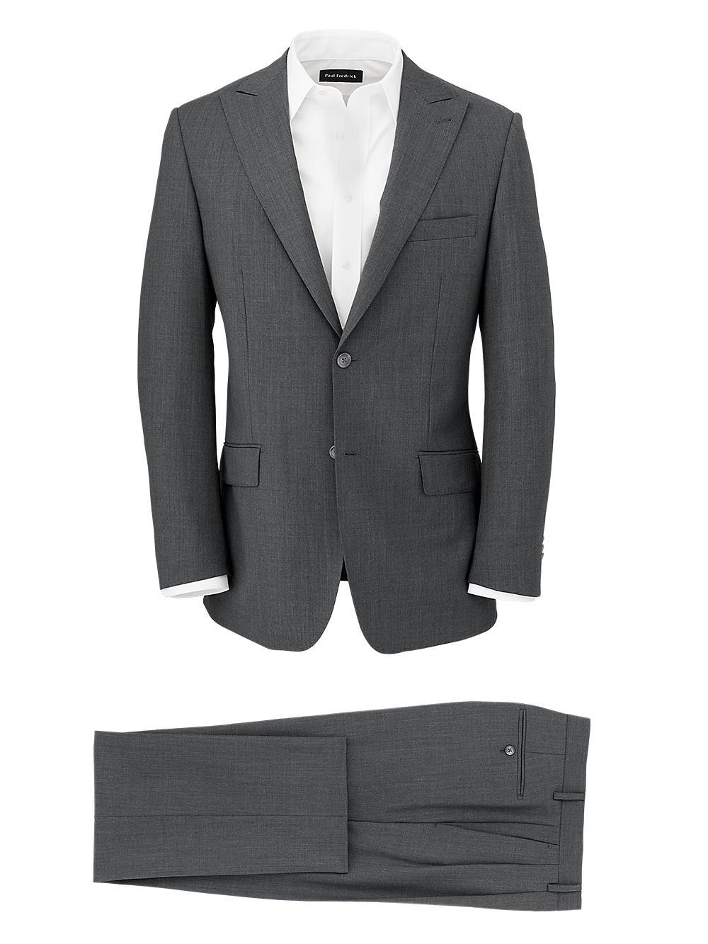 Wool Stretch Bengaline Single Breasted Peak Lapel Suit - Grey Product Image