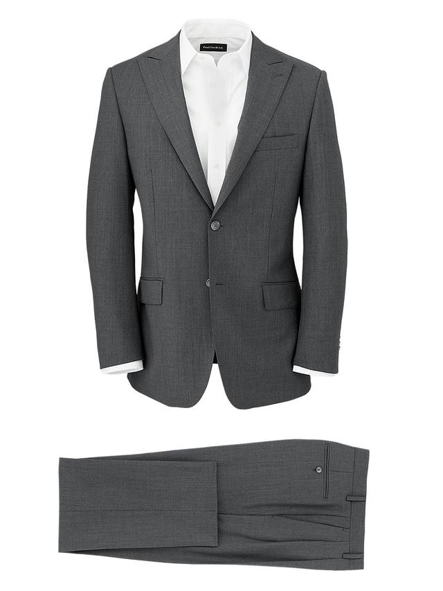 Wool Stretch Bengaline Single Breasted Peak Lapel Suit - Grey Product Image