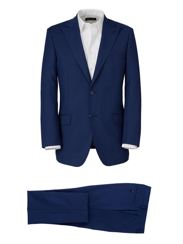 Wool Stretch Bengaline Single Breasted Peak Lapel Suit - Blue Product Image