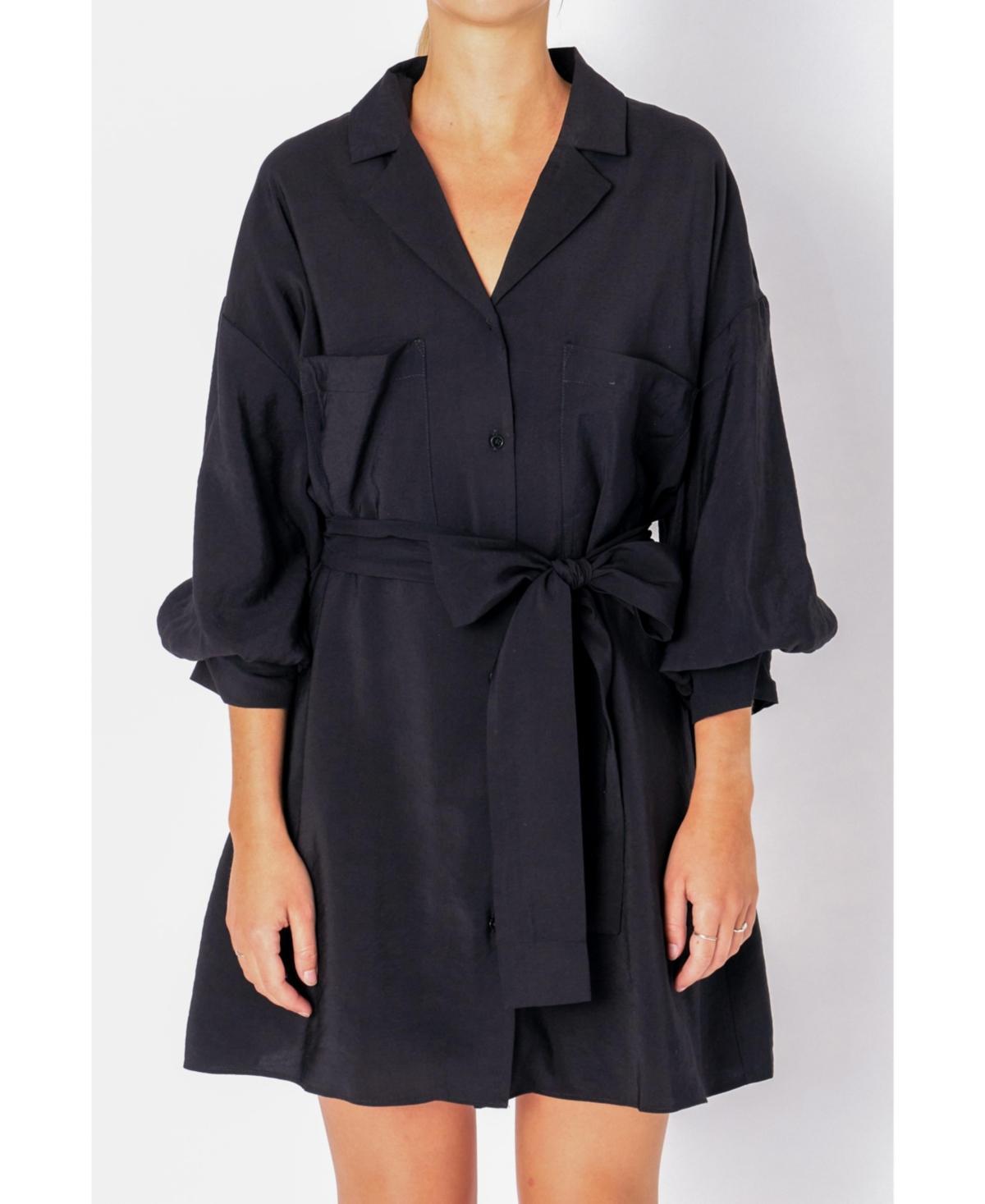 Womens Blouson Sleeve Belted Shirt Dress Product Image