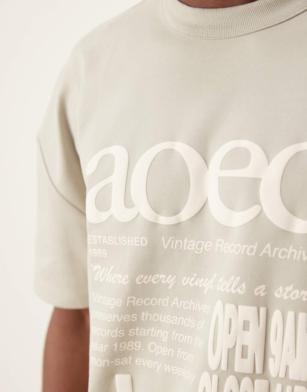 ASOS DESIGN oversized boxy t-shirt in heavyweight 300gsm neutral with street front print Product Image