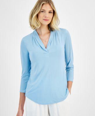 Jm Collection Womens Solid V-Neck Pleat Top, Created for Macys Product Image