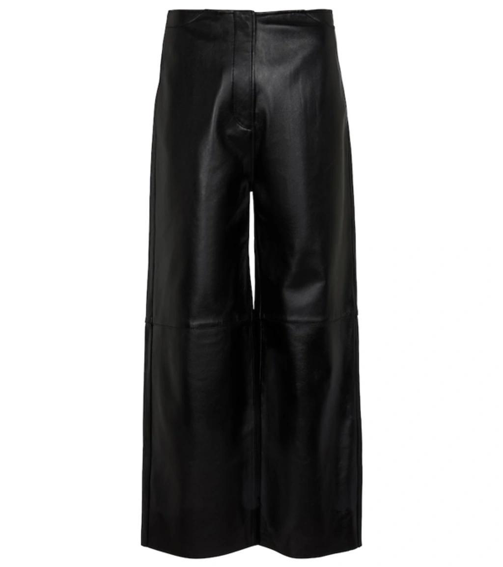 Cropped Wide-leg Leather Trousers In Black Product Image