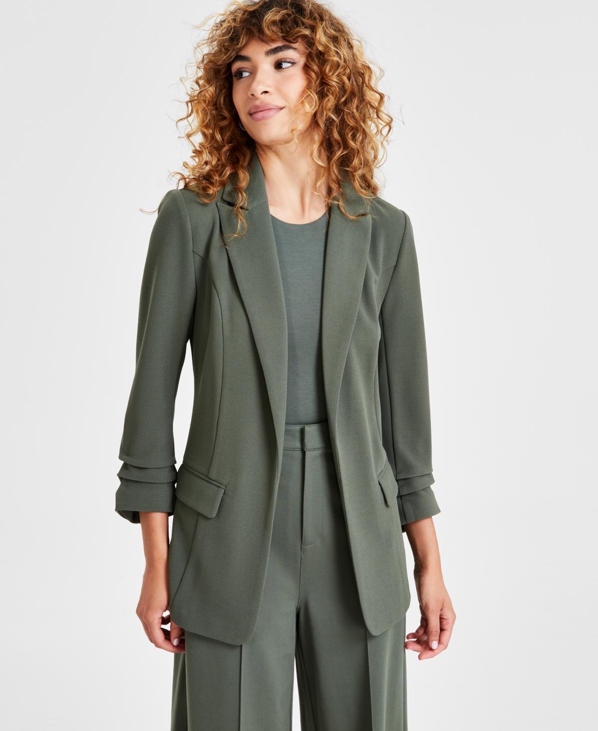 Women's Notch-Lapel Ruched-Sleeve Open-Front Blazer, Created for Macy's  Product Image