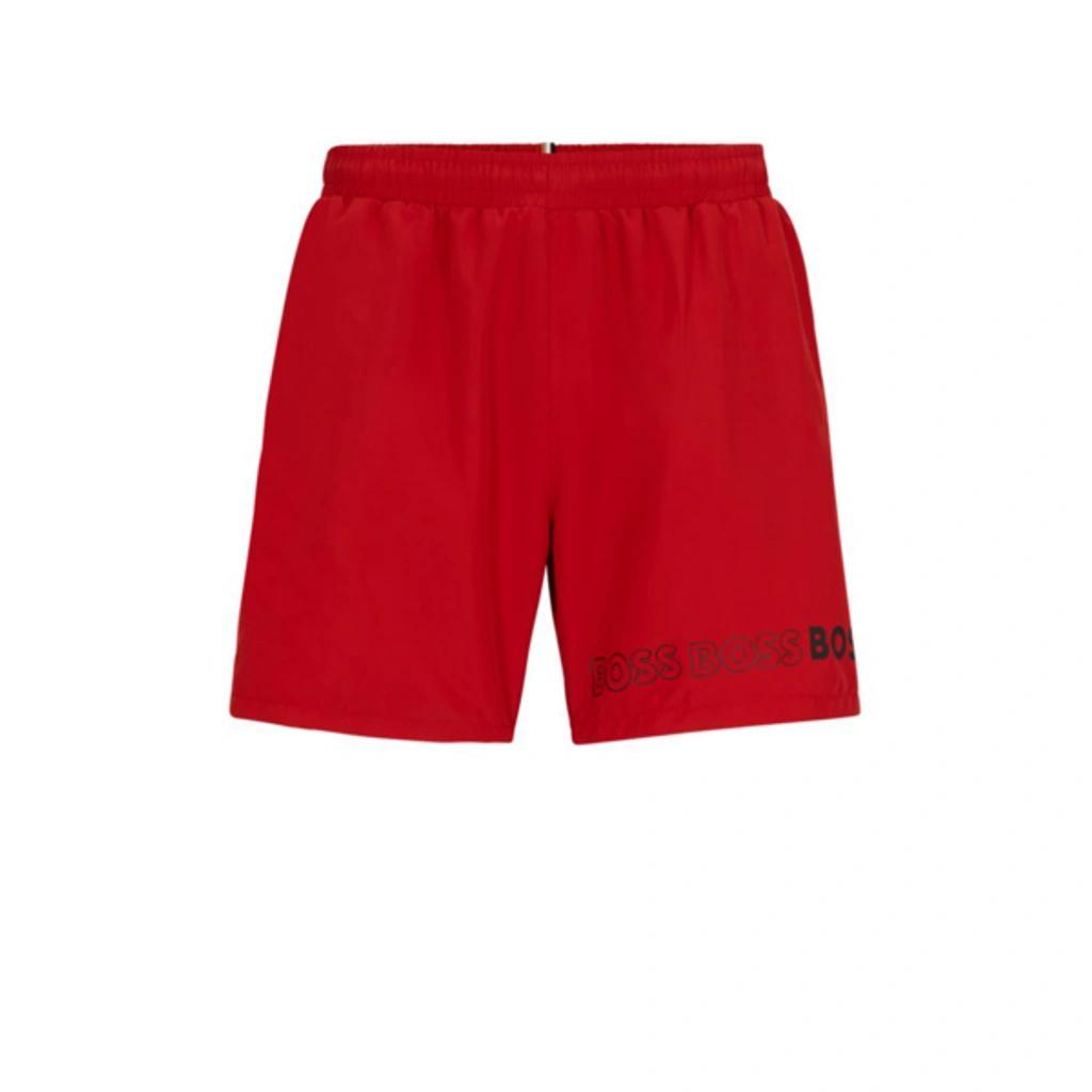 HUGO BOSS Swim Shorts With Repeat Logos In Dark Red Product Image