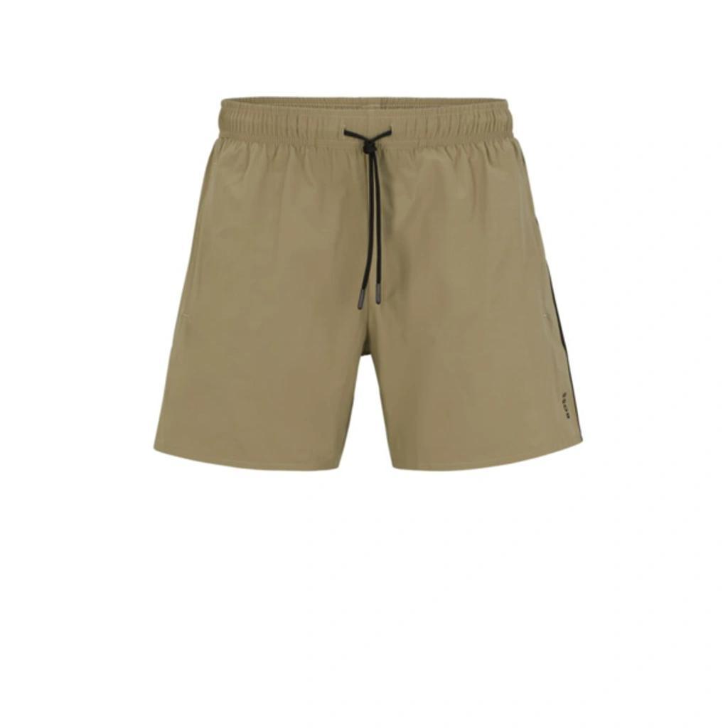 HUGO BOSS Recycled-material Swim Shorts With Signature Stripe And Logo In Green Product Image