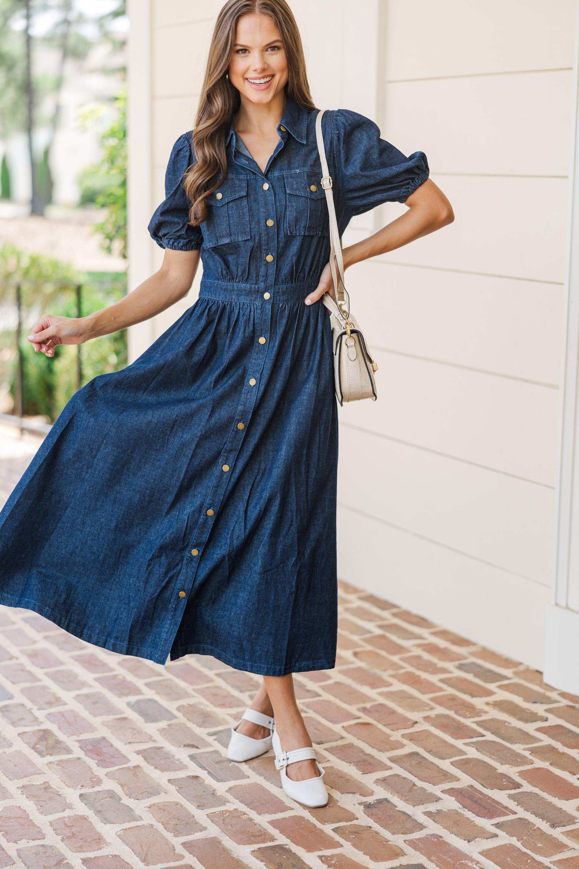 Still The One Medium Wash Denim Midi Dress Female Product Image