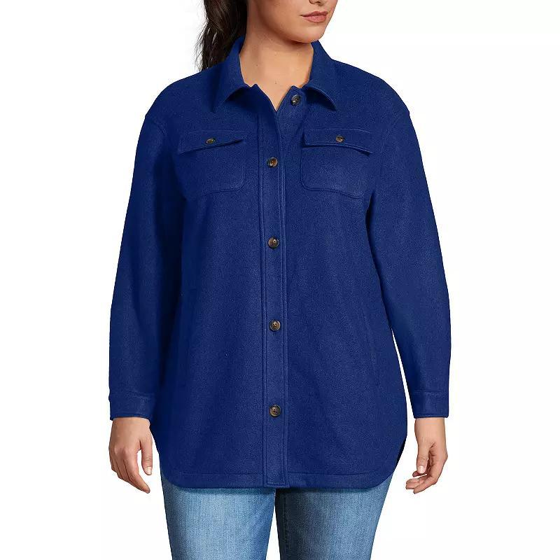 Plus Size Lands End Luxe Fleece Button-Up Shacket, Womens Bright Gray Grey Product Image