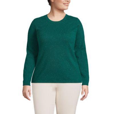 Plus Size Lands End Crewneck Cashmere Sweater, Womens Green Donegal product image