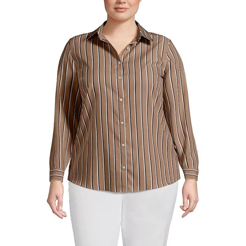 Plus Size Lands End Wrinkle-Free No Iron Button-Front Shirt, Womens Deep Blue Wildflower Product Image