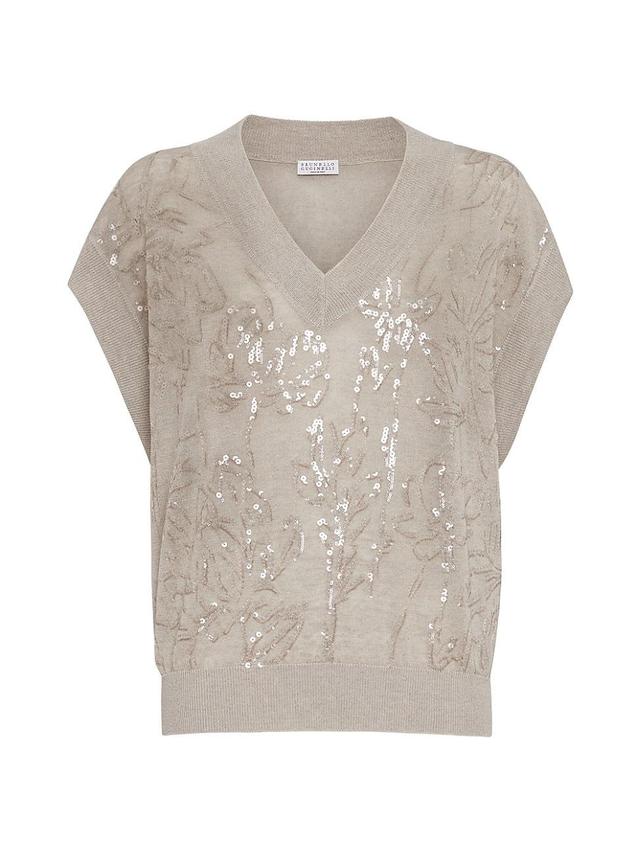 Womens Linen Sweater with Dazzling Flower Embroidery Product Image