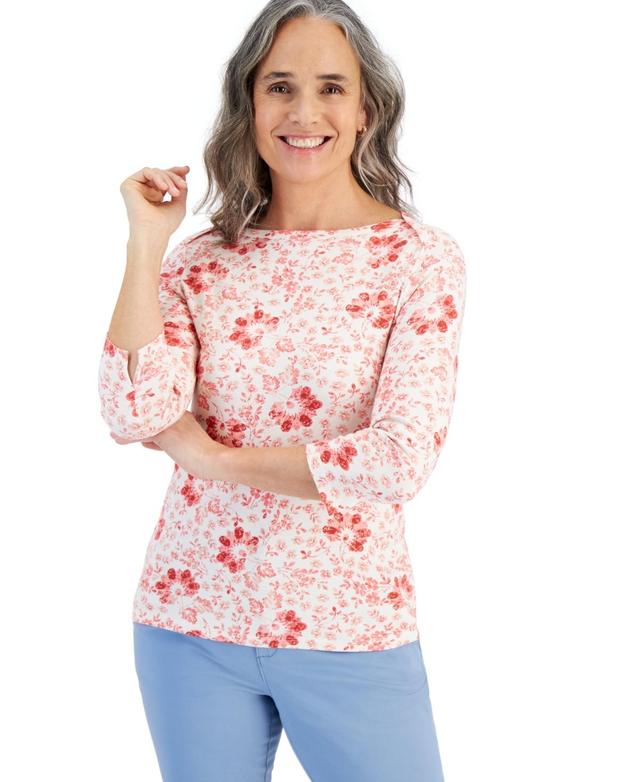 Style & Co Womens Printed 3/4-Sleeve Pima Cotton Top, Created for Macys Product Image