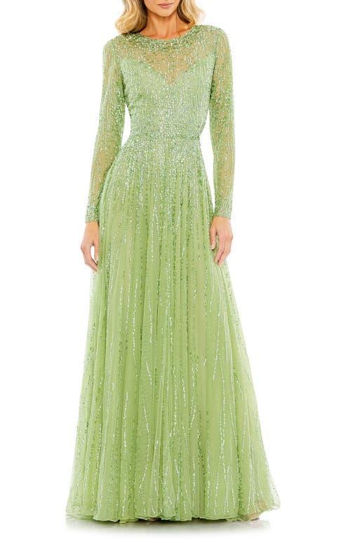 Womens Sequined Long-Sleeve Illusion Gown Product Image