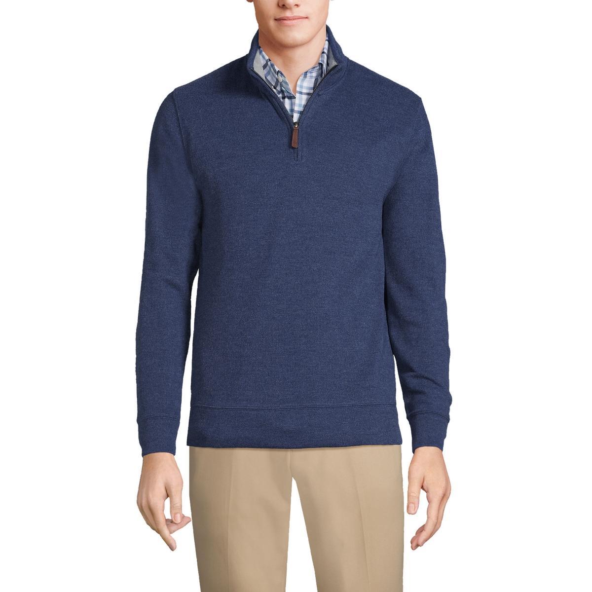 Mens Lands End Bedford Regular-Fit Ribbed Quarter-Zip Pullover Sweater Product Image