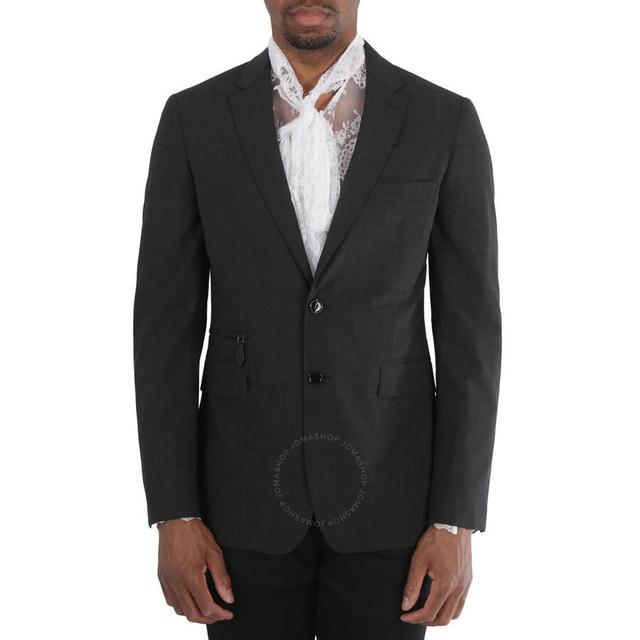 Dark Grey Melange Pocket Detail Stretch Wool Tailored Jacket Product Image