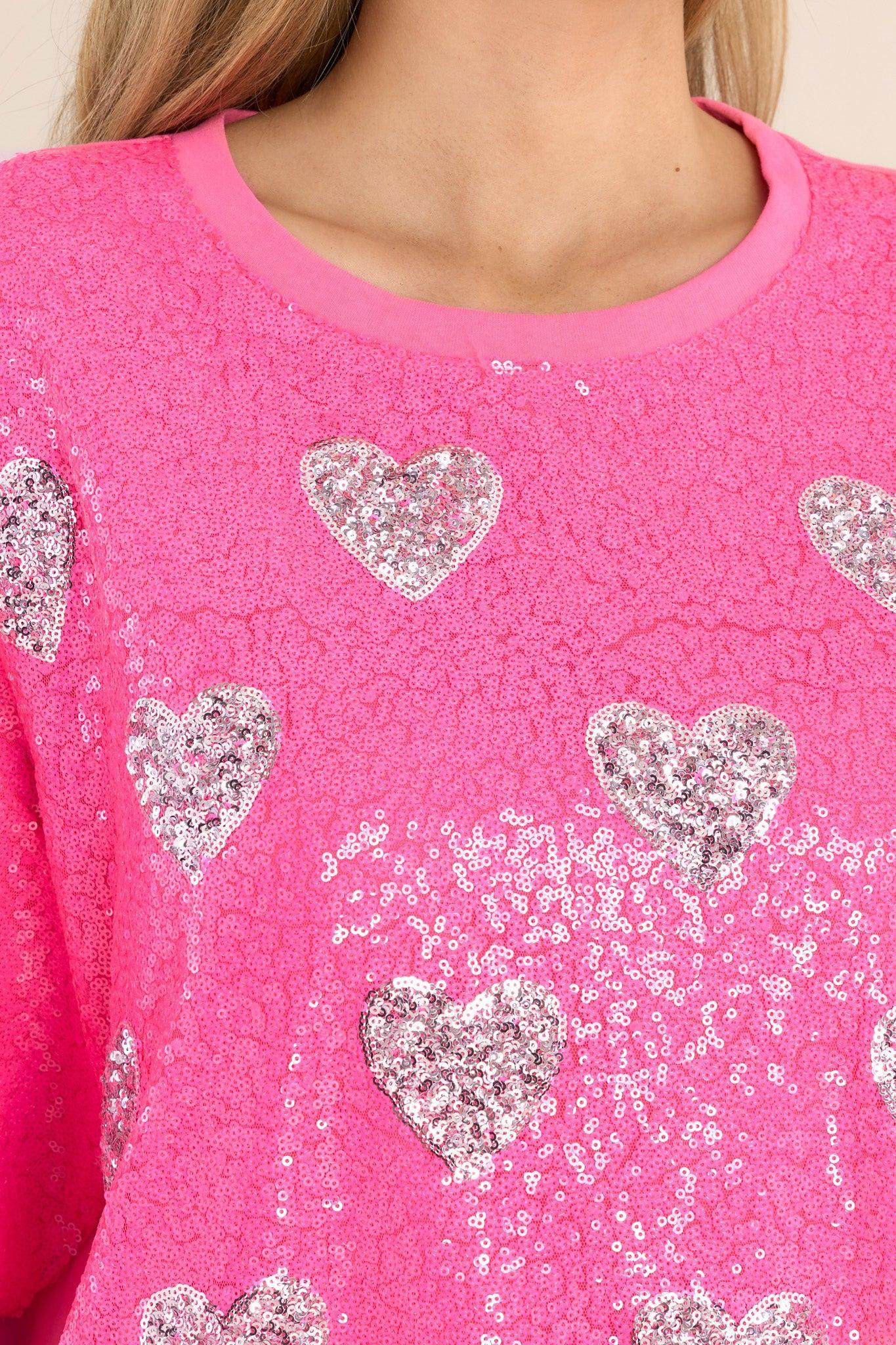 The Moment Hot Pink Sequin Heart Shirt Dress Product Image