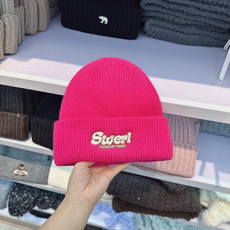 Lettering Embroidered Knit Beanie Product Image